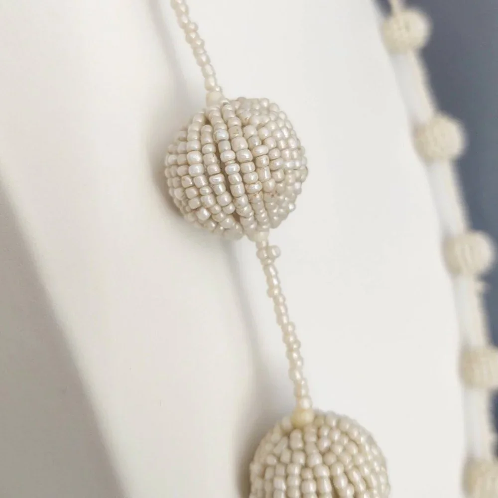 Coldwater Creek long cream seed bead ball necklace